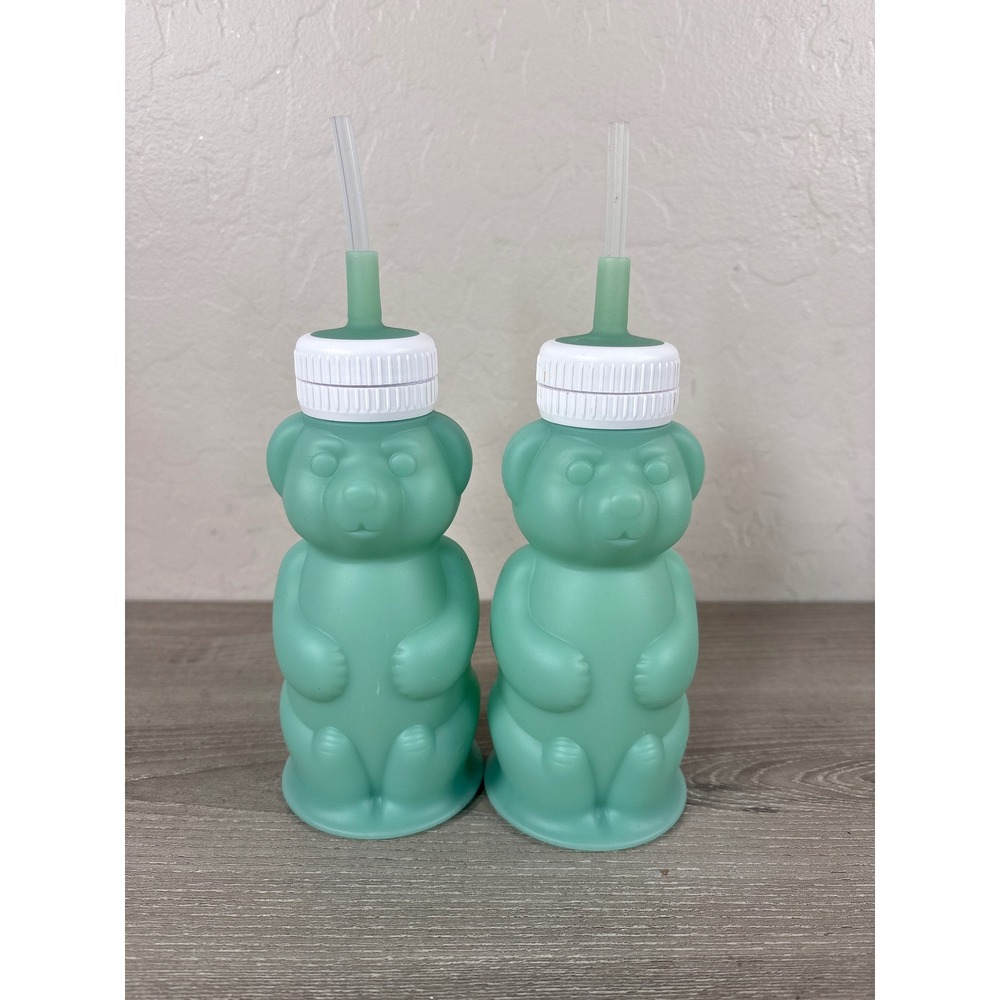 Legendairy Milk Silicone Honey Bear Straw Cup Set Green 8oz BPA Free 2pc